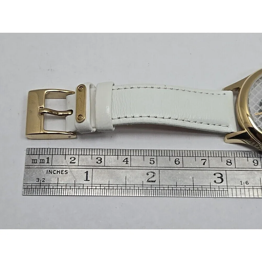 Kenneth Cole New York Lattice Dial Gold Womens Watches White Leather New Battery